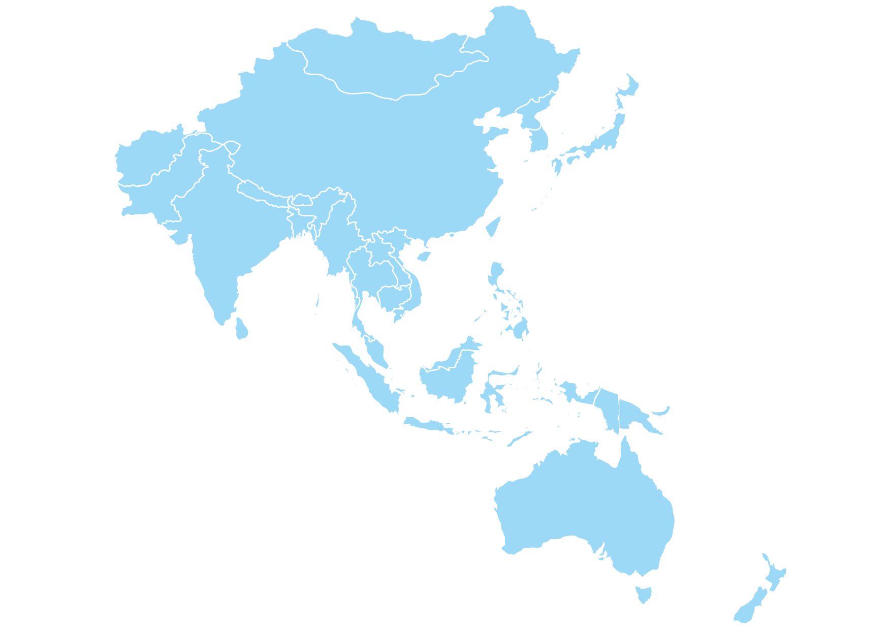 light blue map of the Asia Pacific region
